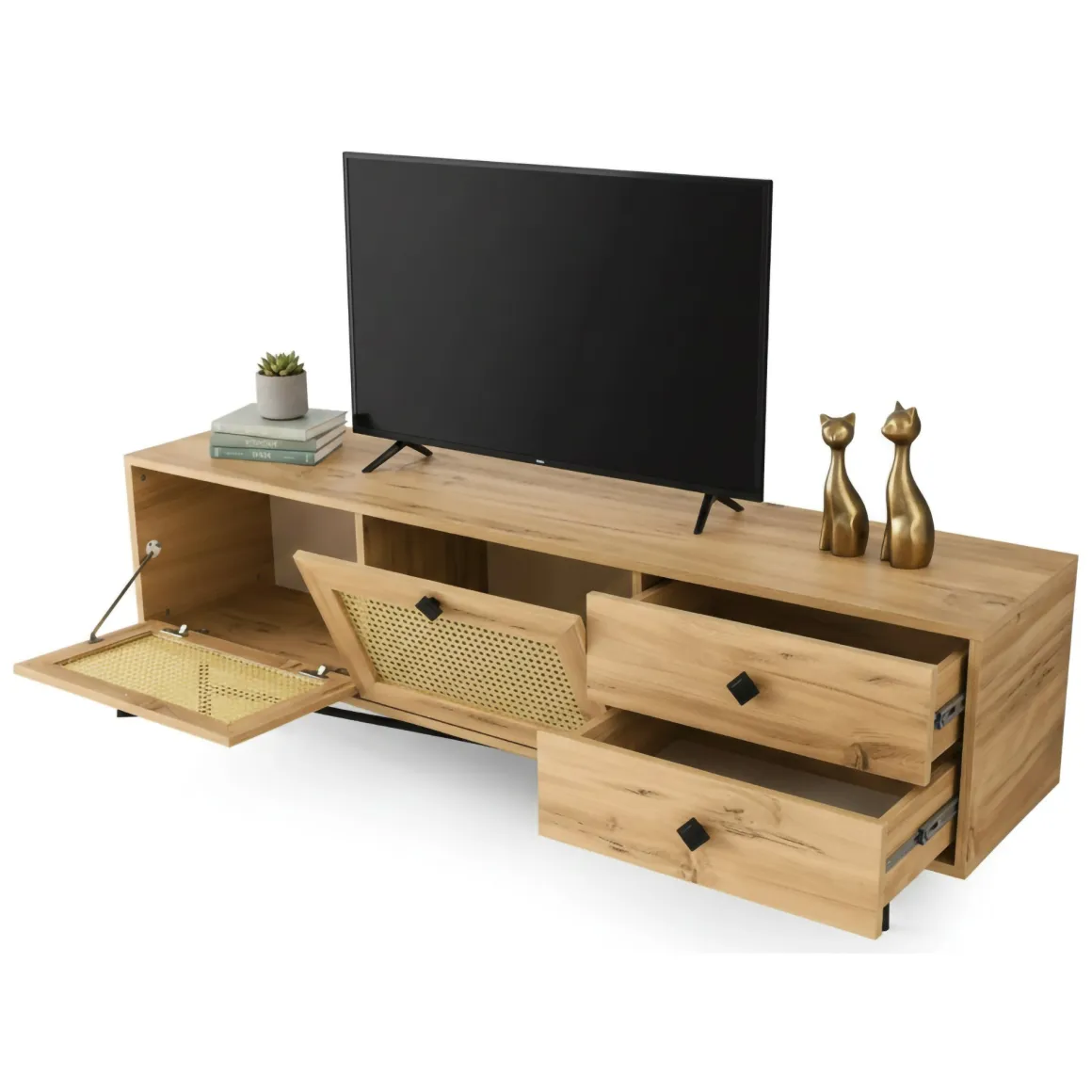 Porta TV quercia e nero 180x40x60h cm 2 ante e 2 cassetti - Apollinare