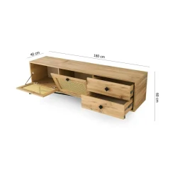 Porta TV quercia e nero 180x40x60h cm 2 ante e 2 cassetti - Apollinare