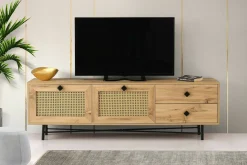 Porta TV quercia e nero 180x40x60h cm 2 ante e 2 cassetti - Apollinare
