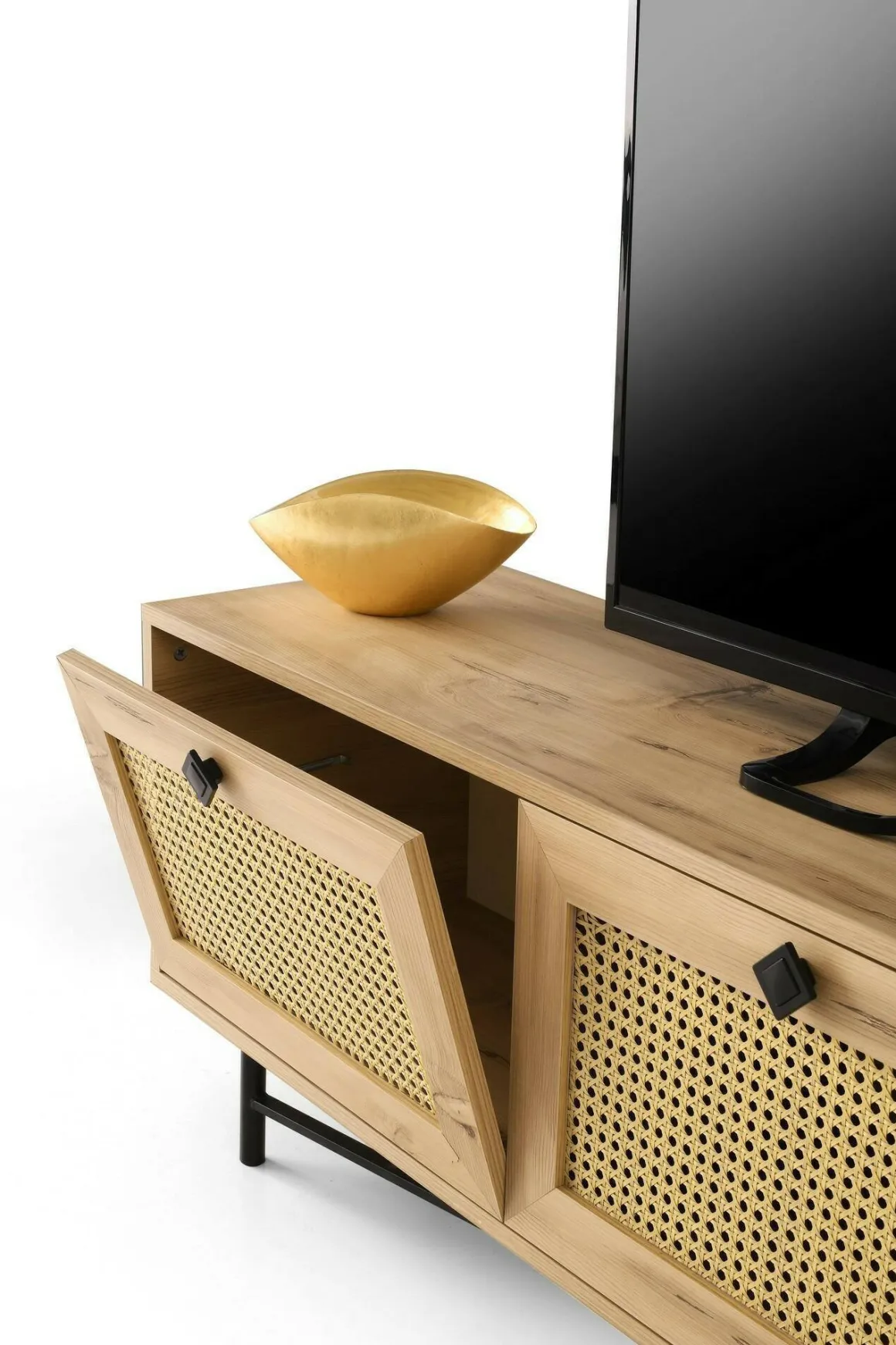 Porta TV quercia e nero 180x40x60h cm 2 ante e 2 cassetti - Apollinare
