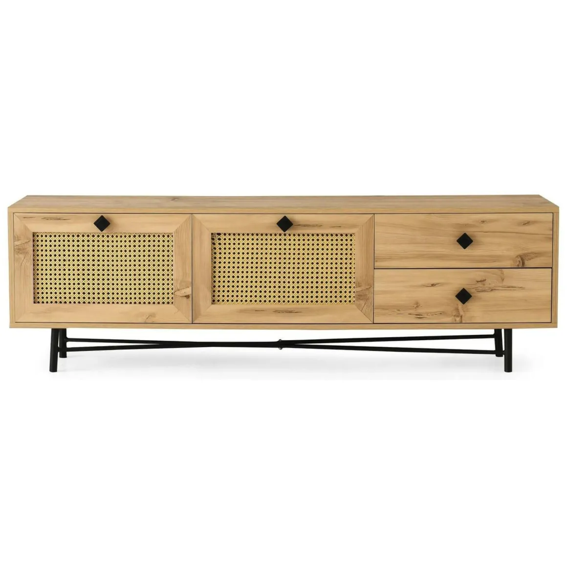 Porta TV quercia e nero 180x40x60h cm 2 ante e 2 cassetti - Apollinare