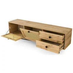 Porta TV quercia e nero 180x40x60h cm 2 ante e 2 cassetti - Apollinare