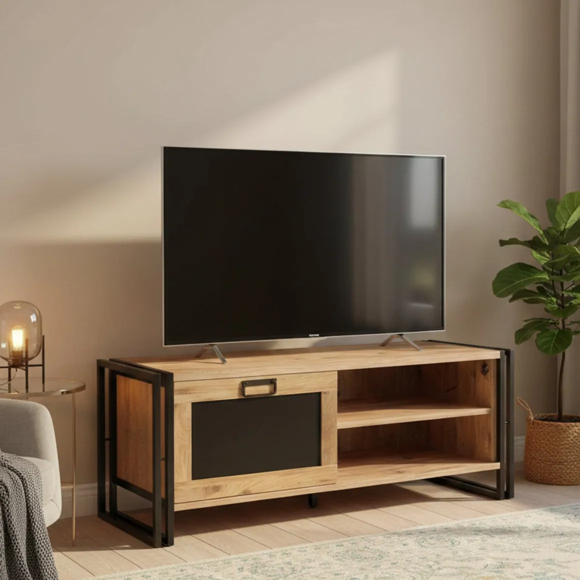 Porta TV quercia e nero 130x45x50h cm in legno - Luban