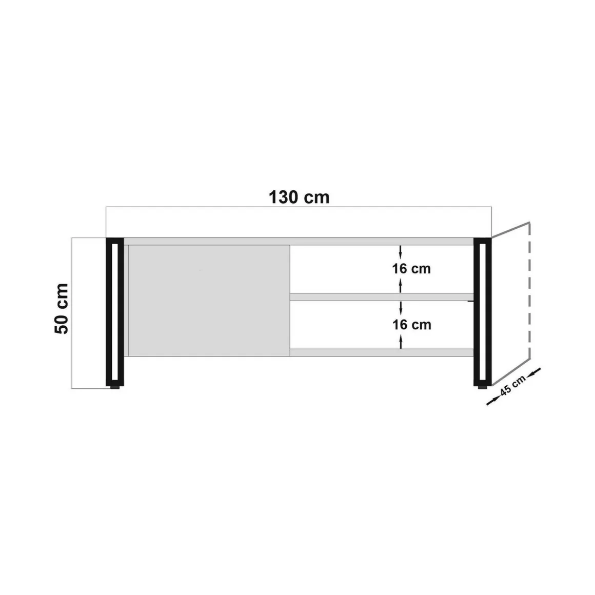 Porta TV quercia e nero 130x45x50h cm in legno - Luban