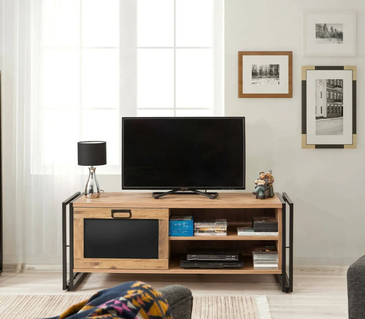 Porta TV quercia e nero 130x45x50h cm in legno - Luban