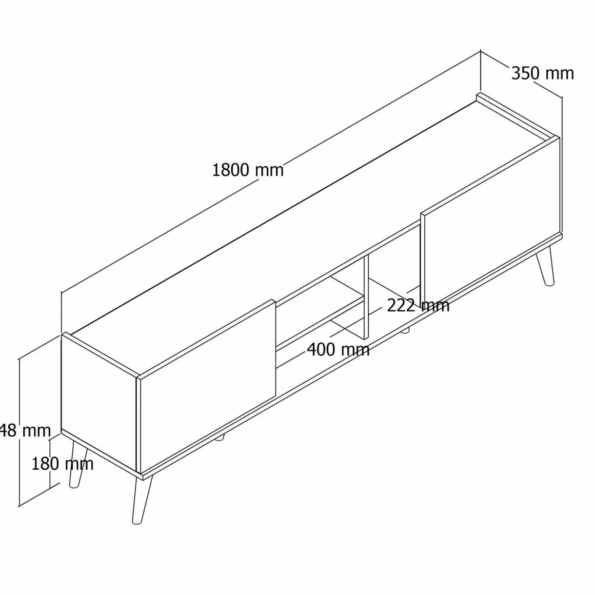 Porta TV quercia 180x34x52h cm 2 ante - Alberona