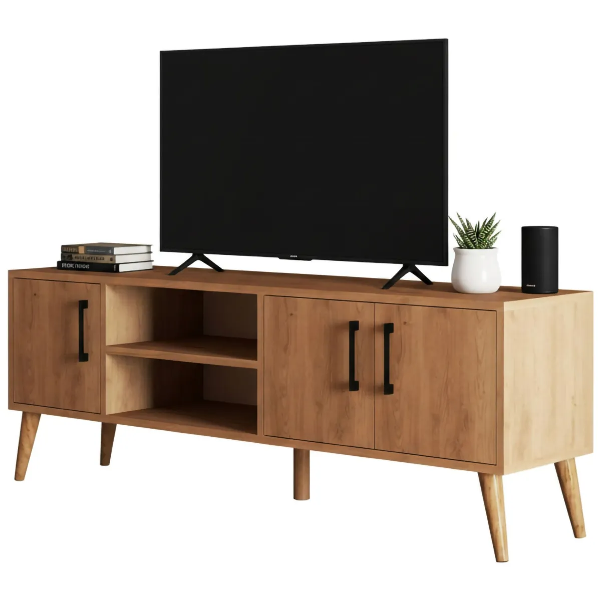 Mobili Porta Tv > Dmora Porta TV quercia 150x34x52h cm 3 ante - Brugine Marrone Quercia