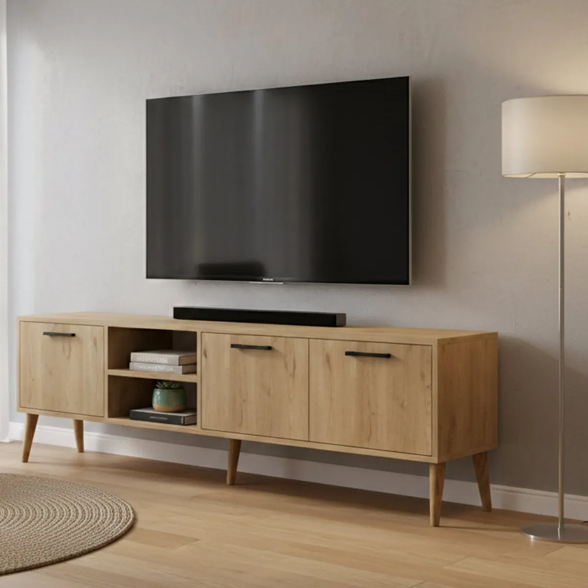 Mobili Porta Tv > Dmora Porta TV quercia 180x35x53h cm 3 ante - Brugine Marrone Quercia
