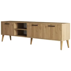 Mobili Porta Tv > Dmora Porta TV quercia 180x35x53h cm 3 ante - Brugine Marrone Quercia