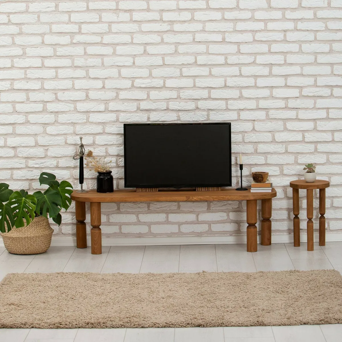Mobili Porta Tv|Salotto > Dmora Porta TV quercia 140x35x40h cm in legno - Fengshen Marrone Quercia