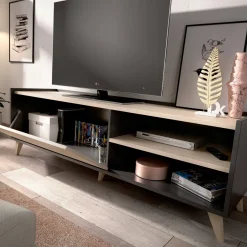 Porta TV rovere e antracite 155x43x47h cm modulabile - Allesia