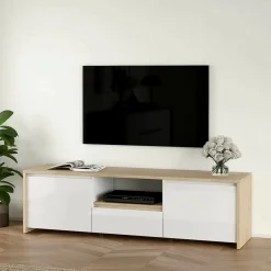 Porta TV rovere e bianco lucido 178x48x51h cm 2 ante e 1 cassetto - Ambivere