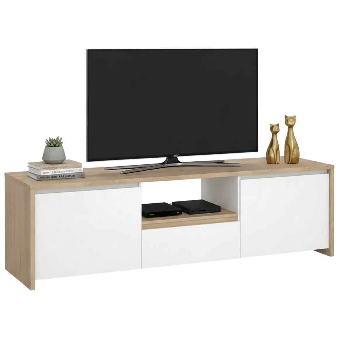 Porta TV rovere e bianco lucido 178x48x51h cm 2 ante e 1 cassetto - Ambivere
