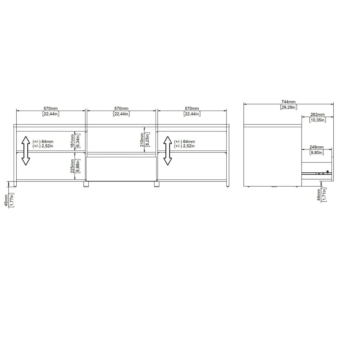 Porta TV rovere e bianco lucido 178x48x51h cm 2 ante e 1 cassetto - Ambivere