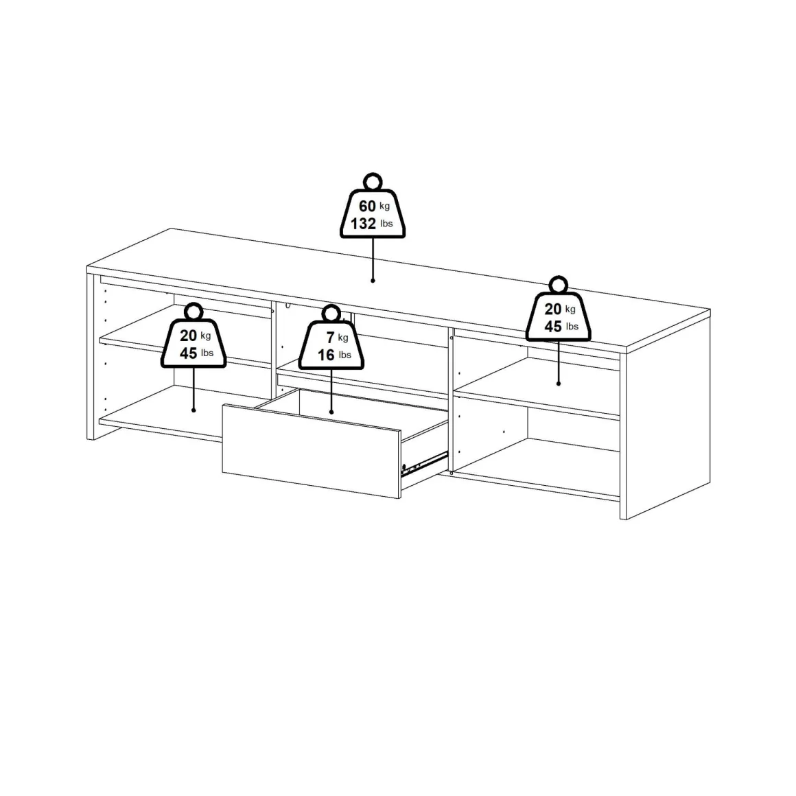 Porta TV rovere e bianco lucido 178x48x51h cm 2 ante e 1 cassetto - Ambivere