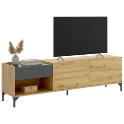 Porta TV rovere nodi e antracite 164x39x48h cm modulabile - Aras