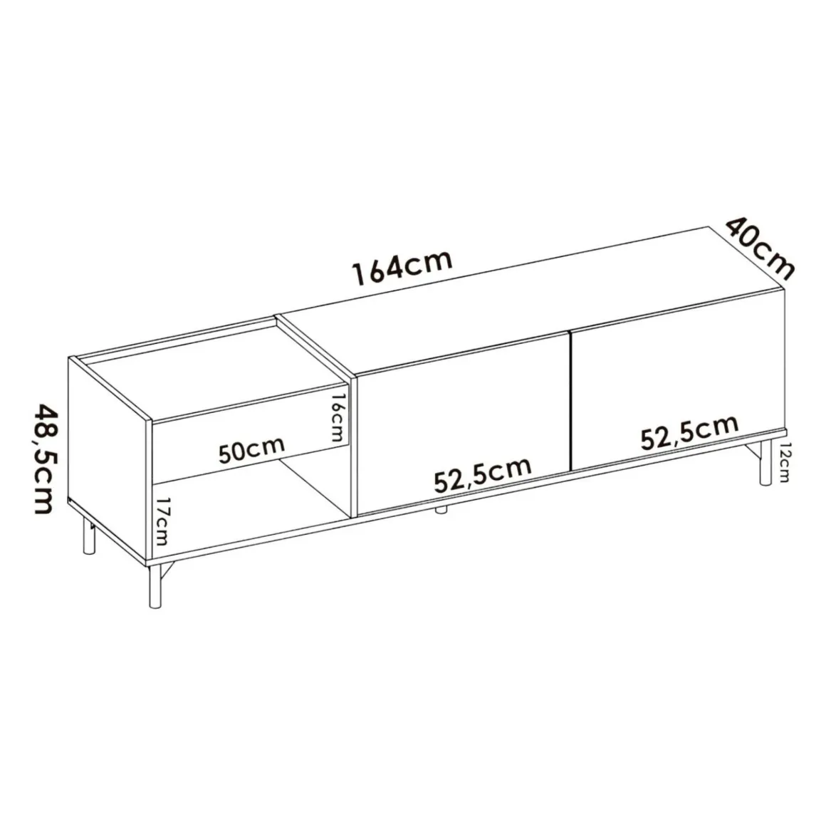 Porta TV rovere nodi e antracite 164x39x48h cm modulabile - Aras