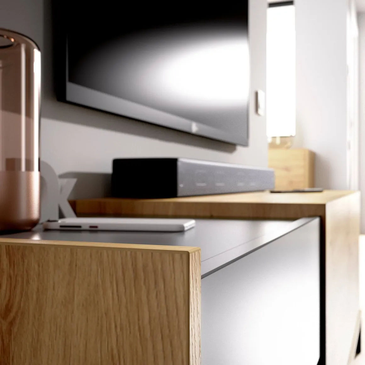 Porta TV rovere nodi e antracite 164x39x48h cm modulabile - Aras