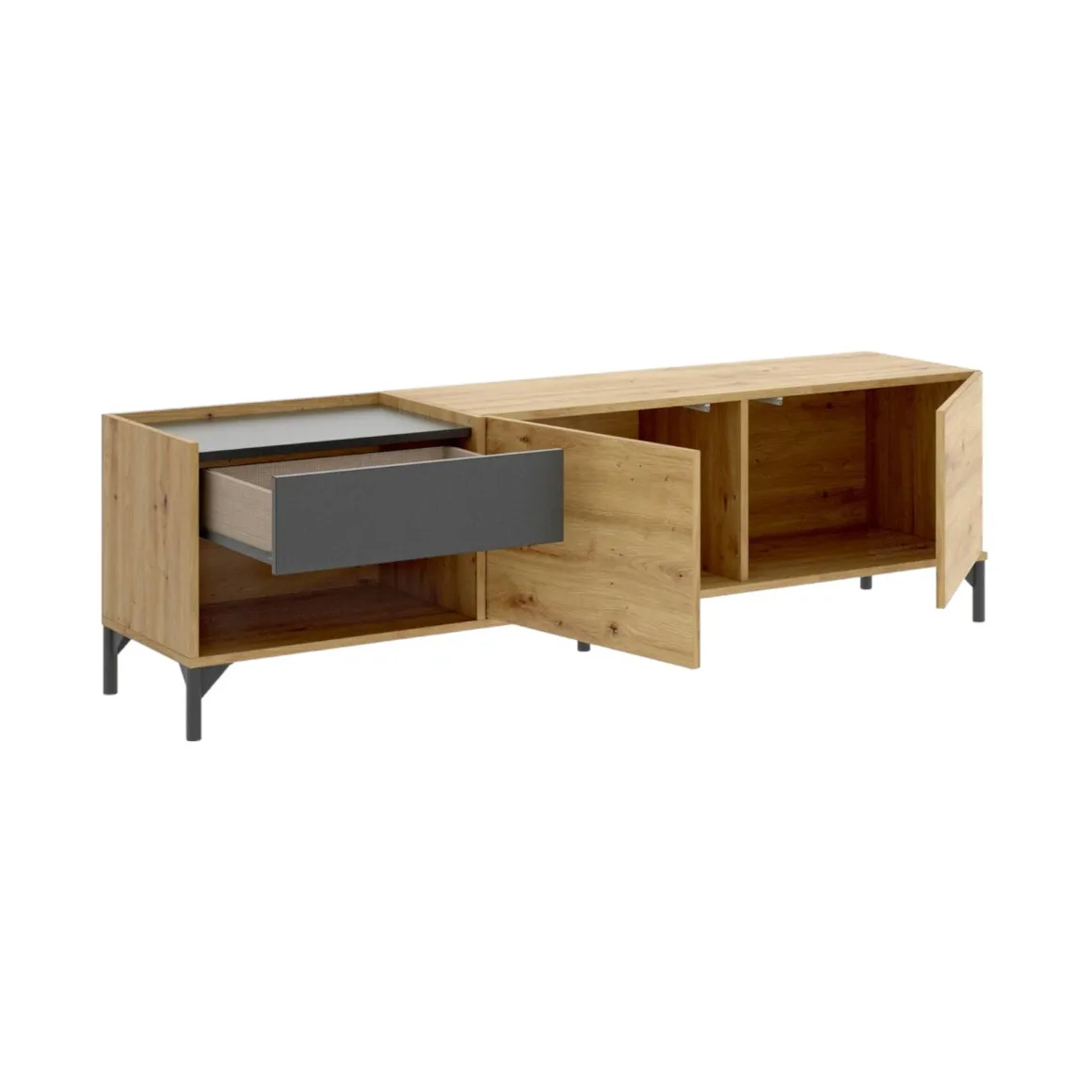 Porta TV rovere nodi e antracite 164x39x48h cm modulabile - Aras