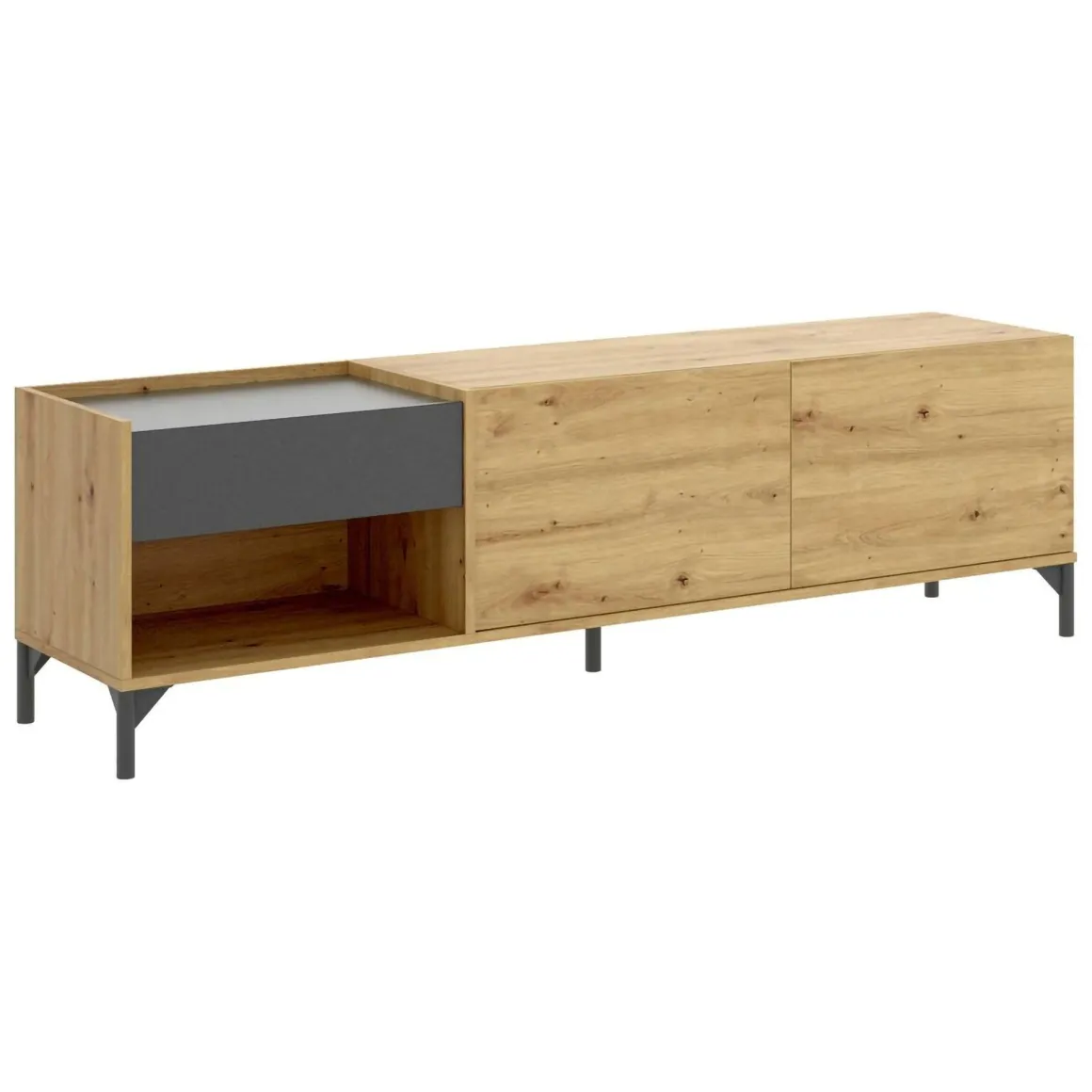Porta TV rovere nodi e antracite 164x39x48h cm modulabile - Aras