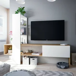 Mobili Porta Tv|Salotto > Dmora Porta TV rovere nodi e bianco lucido 178x43x136h cm in legno - Isa Bianco Lucido, Marrone Rovere Nodi