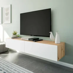 Porta TV rovere nodi e bianco 180x34x28h cm 2 ante - Senectus