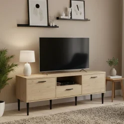 Mobili Porta Tv > Dmora Porta TV rovere 147x39x56h cm 2 ante e 1 cassetto - elie Marrone Rovere