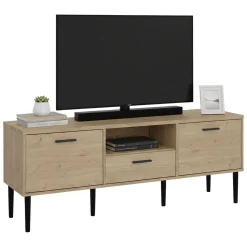 Mobili Porta Tv > Dmora Porta TV rovere 147x39x56h cm 2 ante e 1 cassetto - elie Marrone Rovere