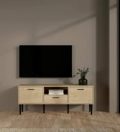 Mobili Porta Tv > Dmora Porta TV rovere 147x39x56h cm 2 ante e 1 cassetto - elie Marrone Rovere