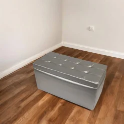 Pouf > Dmora Pouf contenitore imbottito in ecopelle 90x45x45h cm - Felicita Argento
