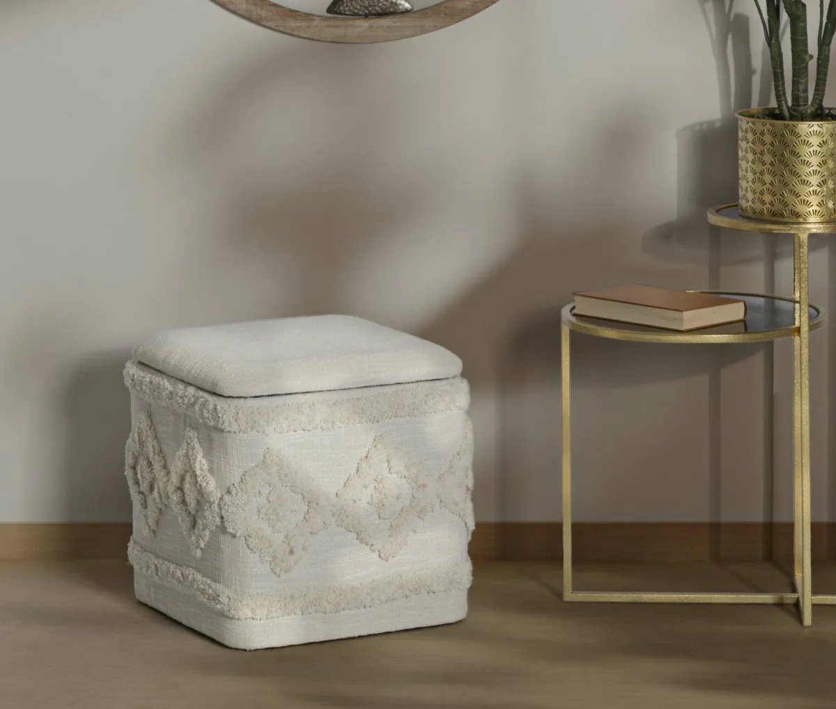 Pouf > Dmora Pouf contenitore quadrato in tessuto 40x40x40h cm - Jarrar Bianco