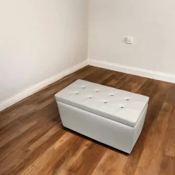 Pouf contenitore rettangolare in ecopelle 90x45x45h cm bianco - Felicita