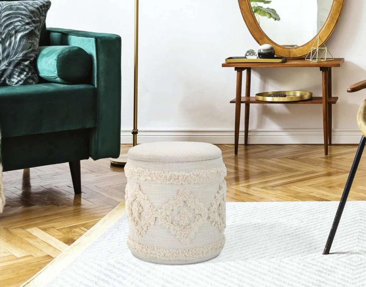 Pouf > Dmora Pouf contenitore rotondo in tessuto 35x35x40h cm - Jarrar Bianco
