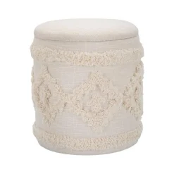 Pouf > Dmora Pouf contenitore rotondo in tessuto 35x35x40h cm - Jarrar Bianco