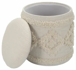 Pouf > Dmora Pouf contenitore rotondo in tessuto 35x35x40h cm - Jarrar Bianco