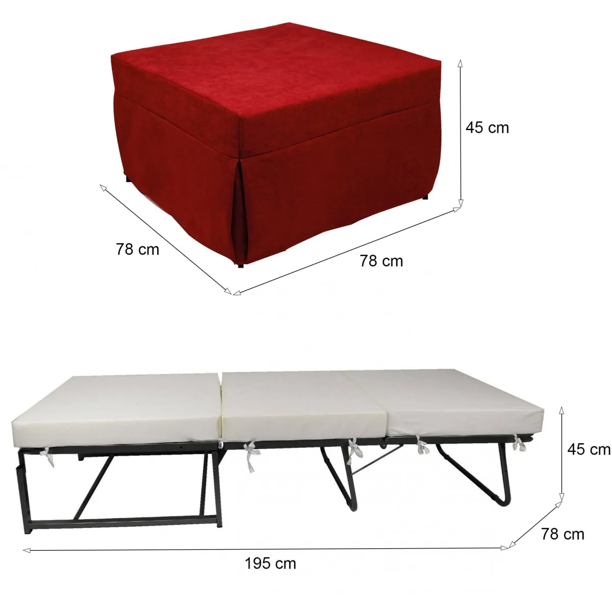 Pouf > Dmora Pouf cubico 78x78x45h cm - letto Arno Rosso
