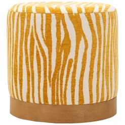 Pouf Giallo Senape oro Effetto Zebrato Forma Rotondo 41x42x41h cm, Colore Struttura oro - Faleli