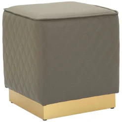 Pouf > Dmora Pouf Grigio Tortora oro Rivestimento Trapuntato in Ecopelle Forma Quadrato 38x38x38h cm, Colore Struttura oro - Daseloba Oro, Grigio Tortora