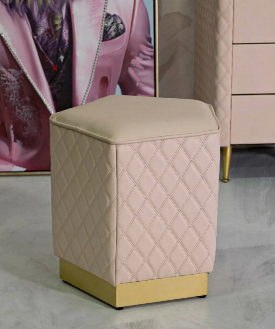 Pouf pentagonale rosa e oro 38x38x38h cm - Suasa