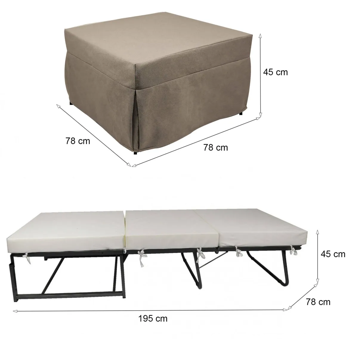 Pouf quadrato tortora 78x78x45h cm - letto Arno