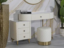 Pouf > Dmora Pouf rotondo bianco e oro 36x36x39h cm - Erro Oro, Bianco