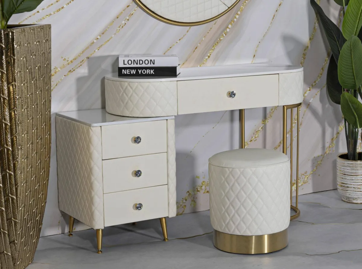 Pouf > Dmora Pouf rotondo bianco e oro 36x36x39h cm - Erro Oro, Bianco