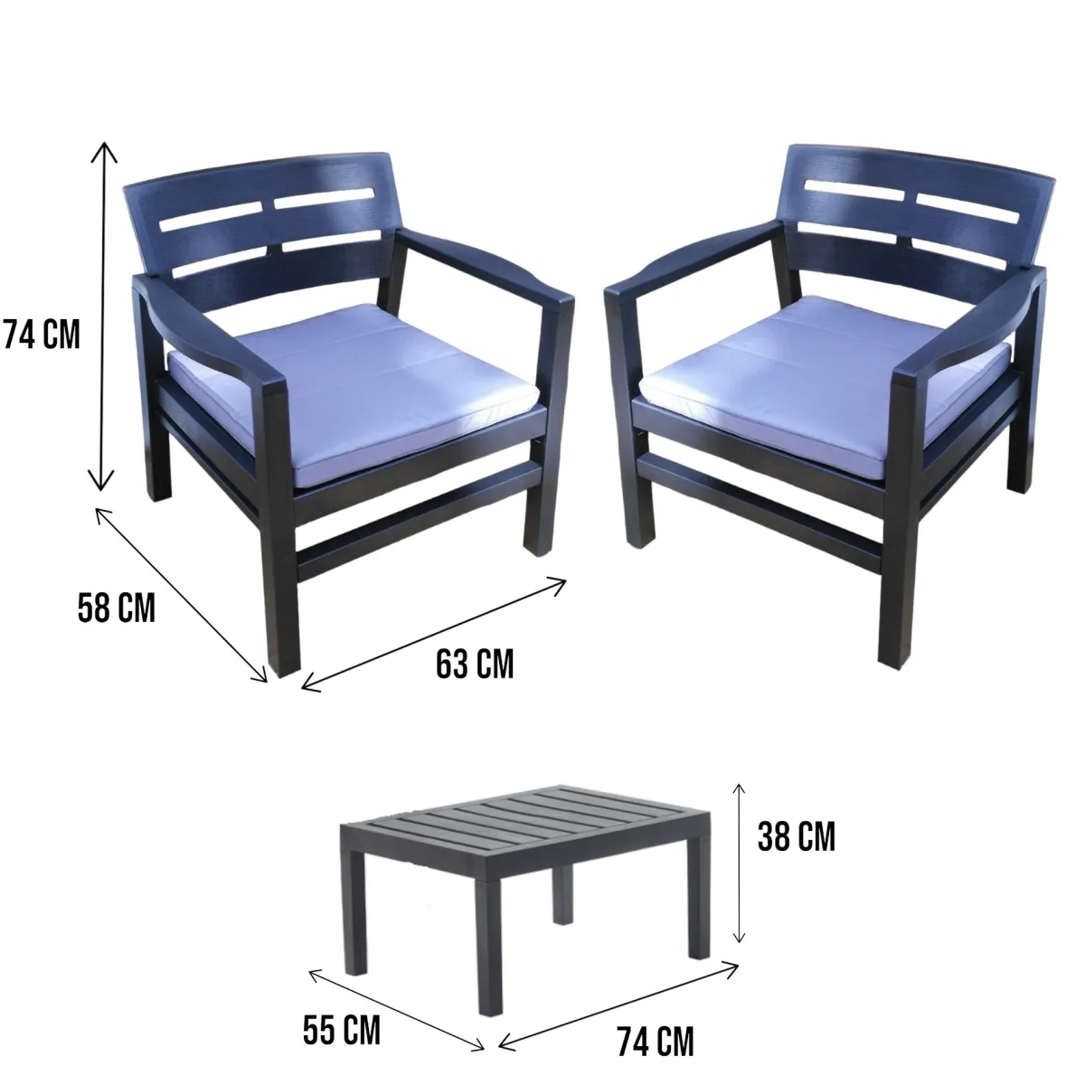 Set Da Esterno|Outdoor > Dmora Salottino da esterno 2 posti e 1 tavolo effetto doghe antracite - Alfio Nero Antracite