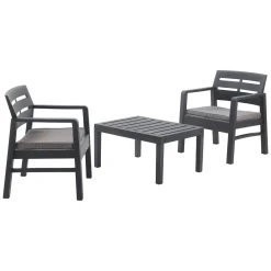Set Da Esterno|Outdoor > Dmora Salottino da esterno 2 posti e 1 tavolo effetto doghe antracite - Alfio Nero Antracite
