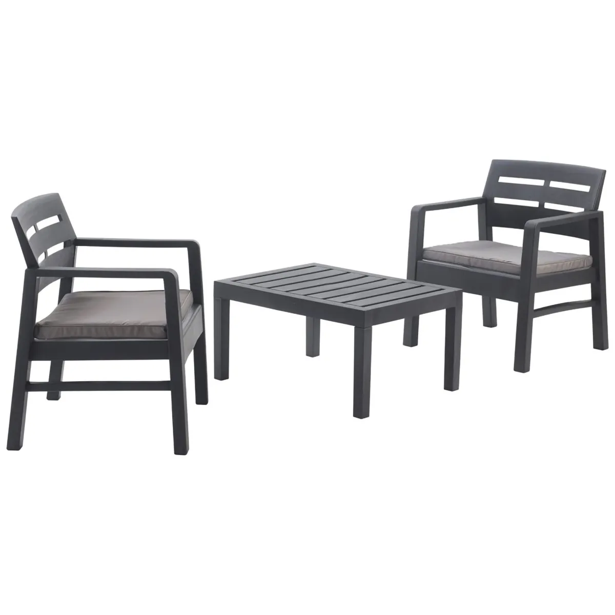 Set Da Esterno|Outdoor > Dmora Salottino da esterno 2 posti e 1 tavolo effetto doghe antracite - Alfio Nero Antracite