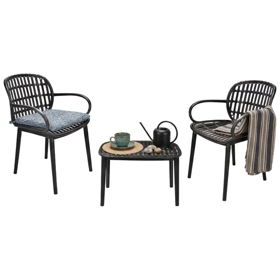 Salotto da balcone design 2 poltrone e tavolino antracite - Kupang