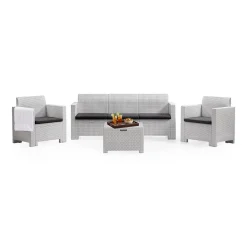 Set Da Esterno|Outdoor > Dmora Salotto da cortile poltrone e divano effetto rattan - Admiral Bianco