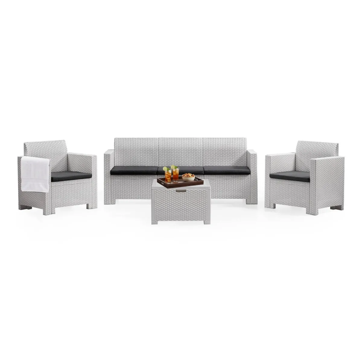 Set Da Esterno|Outdoor > Dmora Salotto da cortile poltrone e divano effetto rattan - Admiral Bianco