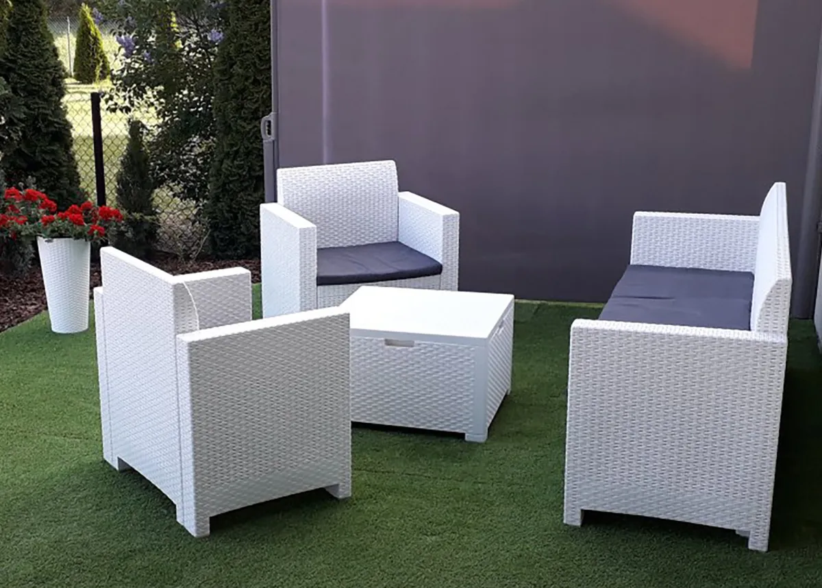 Set Da Esterno|Outdoor > Dmora Salotto da cortile poltrone e divano effetto rattan - Admiral Bianco