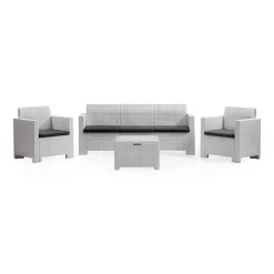 Set Da Esterno|Outdoor > Dmora Salotto da cortile poltrone e divano effetto rattan - Admiral Bianco